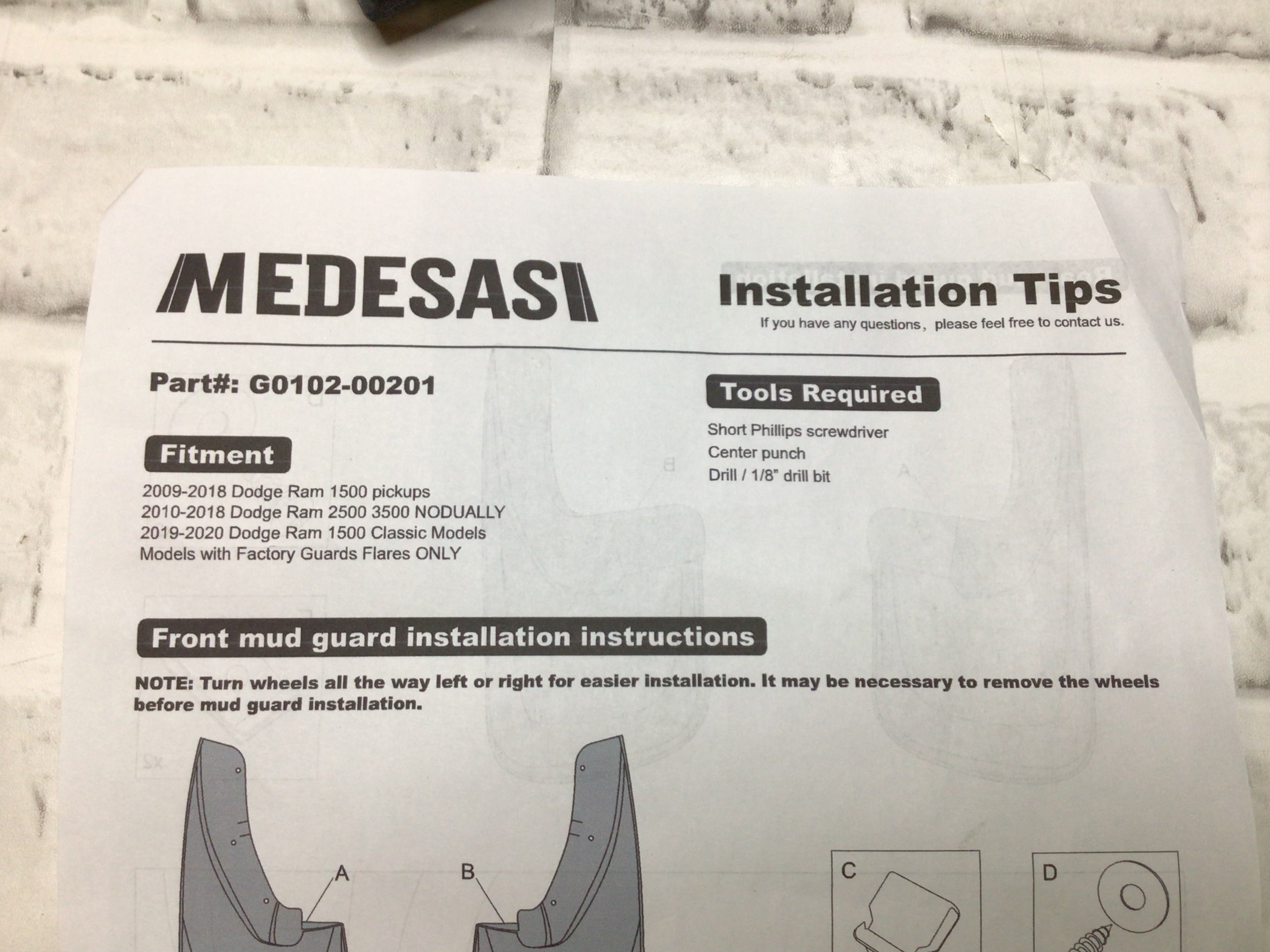 Front & Rear Mud Guards 2009-2020 Dodge Ram 1500/2500/3500 **READ DESCRIPTION** (8100814520558)